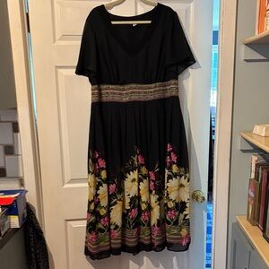 dressbarn Black Maxi Dress with Pink and Yellow Floral Design